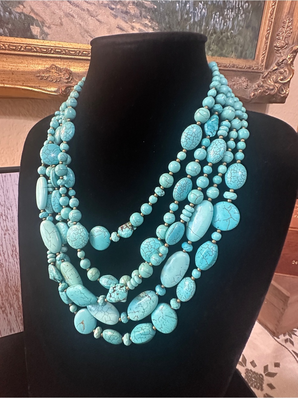 Turquoise Colored Stones Multi-Strand Statement Necklace - Women Jewelry